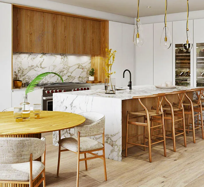 Dapur dengan kabinet bertekstur