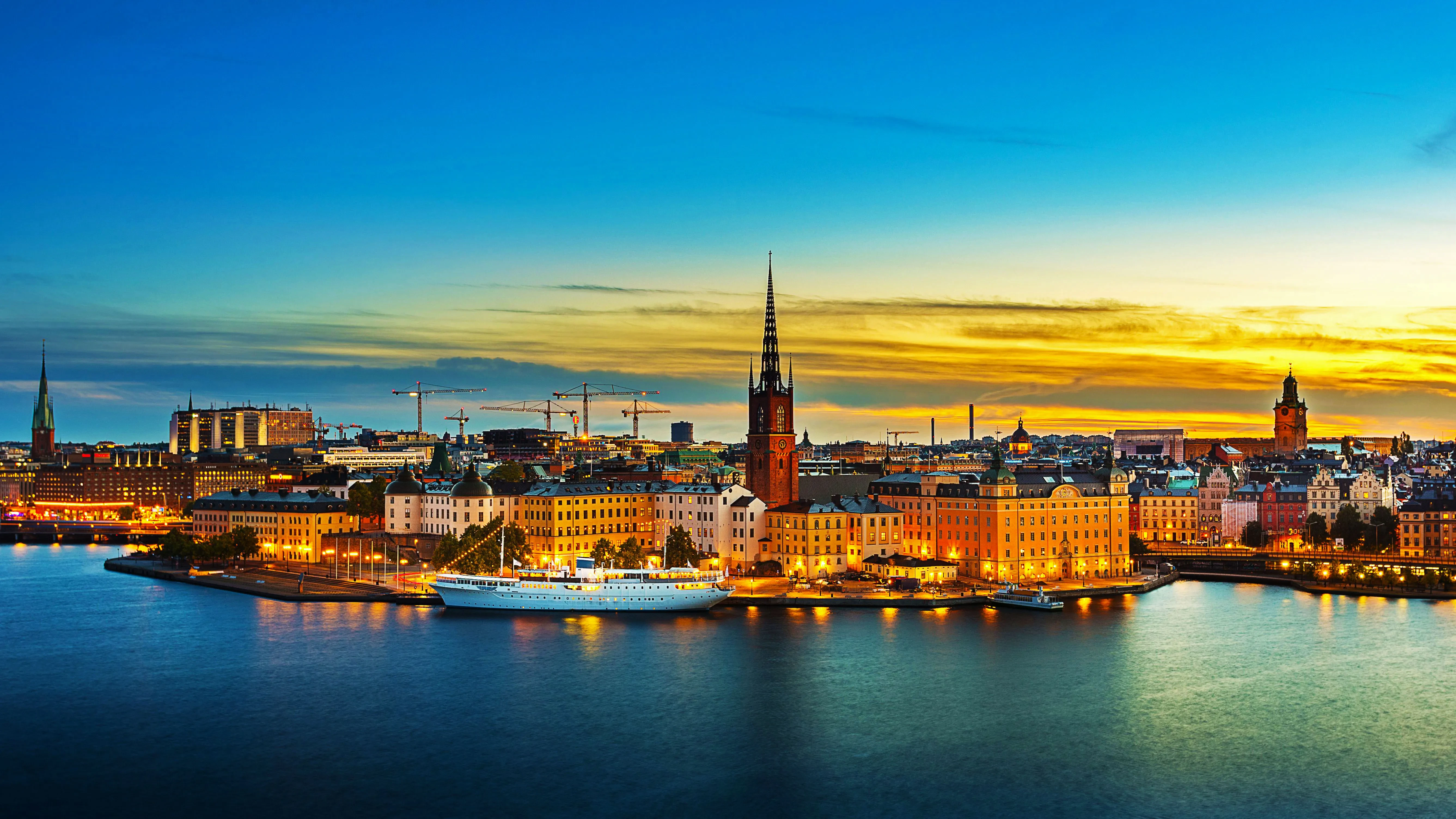 10 sunset over riddarholmen chruch in old town stockholm city sweden