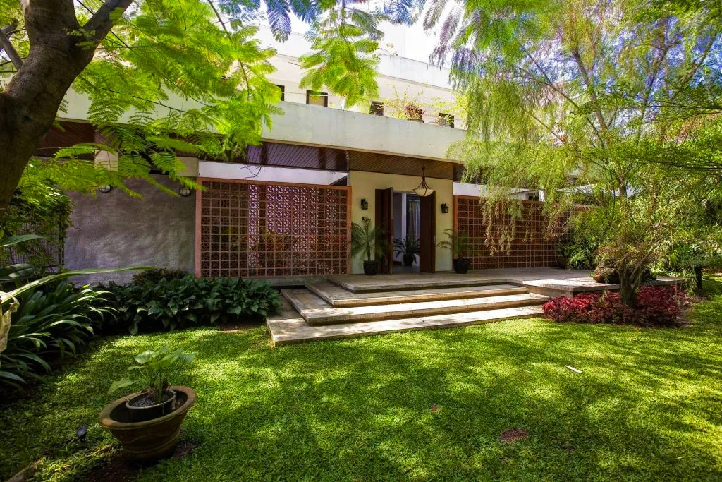 Halaman rumah kecil dengan deretan tanaman hijau sumber ruangarsitek com