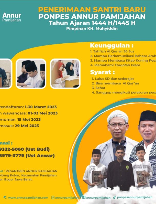 Penerimaan Santri Baru Ponpes Annur Pamijahan TA 2023/2024