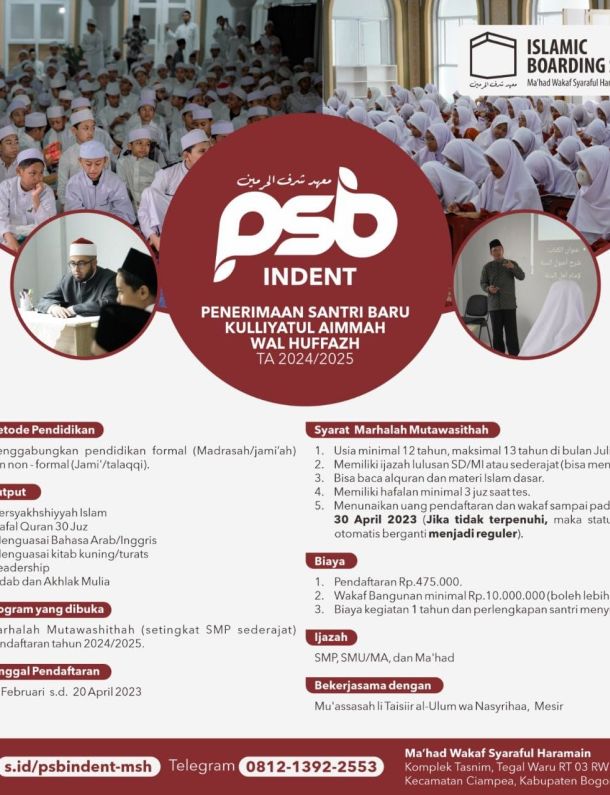 Brosur Penerimaan Santri Baru Ma'had Syaraful Haramain TA 2024/2025