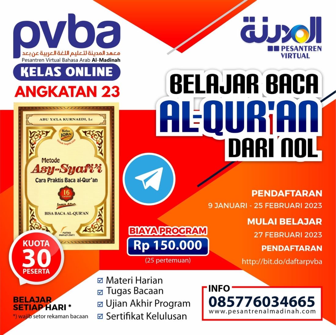 Pendaftaran Program Online Belajar Baca Al Quran Dari Nol Angkatan Ke-23