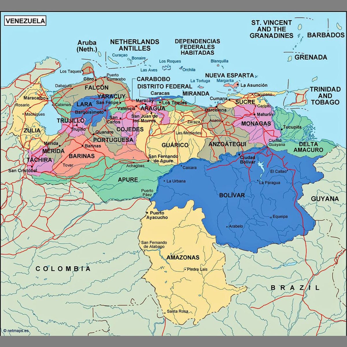 Ilustrasi Peta Politik Negara Venezuela