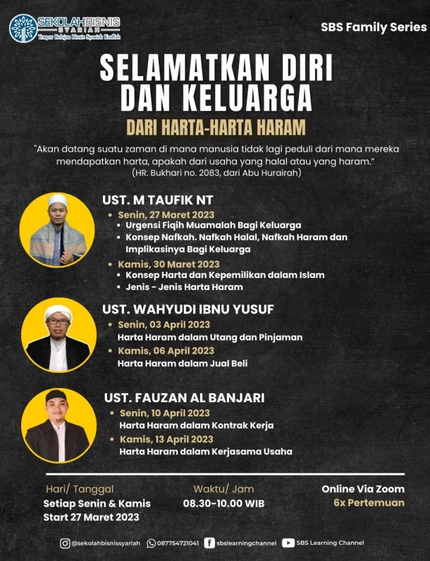 Flyer Selamatkan Diri Dan Keluarga Dari Harta Haram (SBS Family Series)